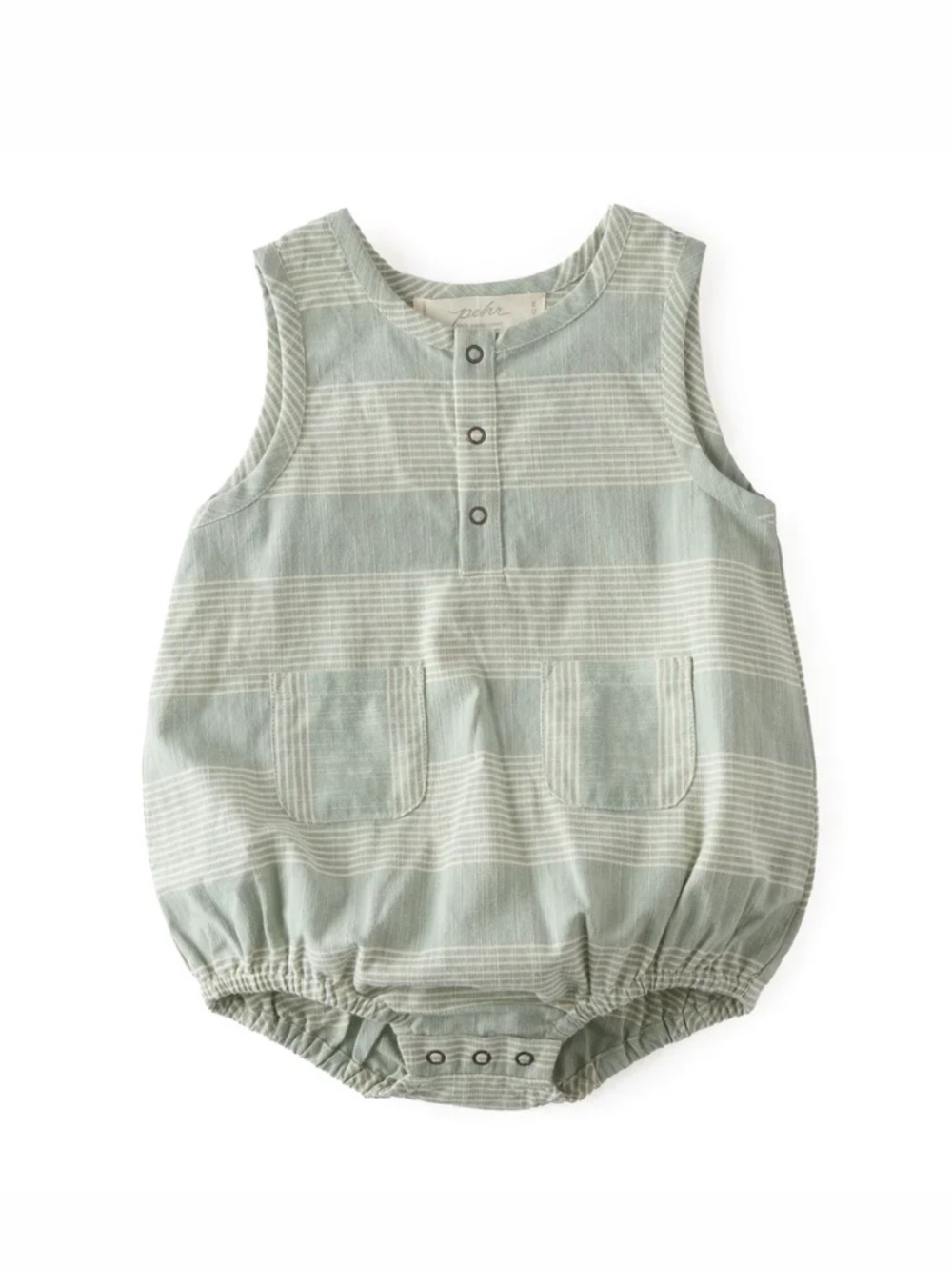 EUC Pehr - Pocket One-Piece Bubble - Coastal Stripe Lagoon - 12-18m